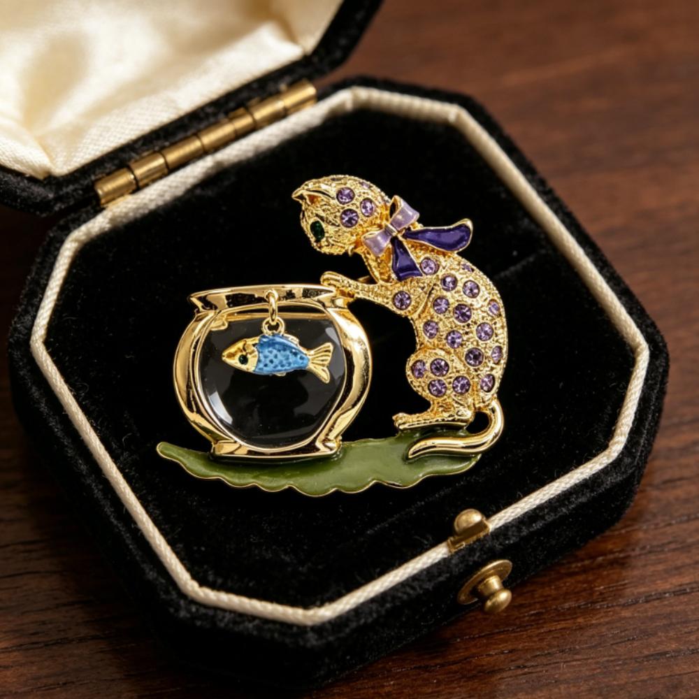 Cute Cat & Fishbowl Brooch Set, Gold-Tone Enamel Multi-Color Rhinestone Pin, Ideal Gift for Cat Lovers Daily Casual Wear
Cute Cat & Fishbowl Brooch Set, Gold-Tone Enamel Multi-Color Rhinestone Pin, Ideal Gift for Cat Lovers Daily Casual Wear