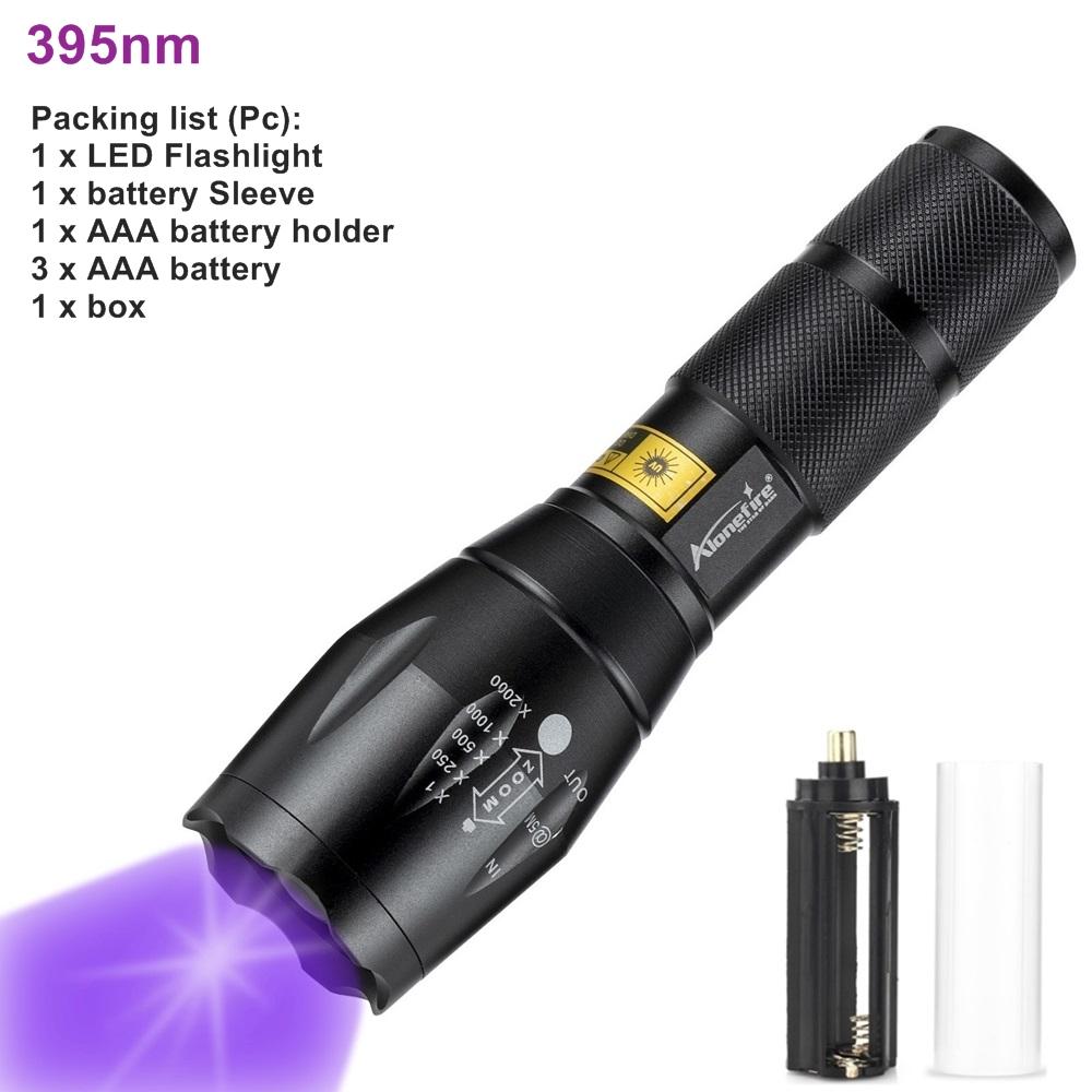 Zoom UV LED Flashlight 365nm 395nm Invisible Ink Marker Cat Dog Urine Tinea Ore Money Scorpion Fluorescence Light Use AAA 18650 Black
Zoom UV LED Flashlight 365nm 395nm Invisible Ink Marker Cat Dog Urine Tinea Ore Money Scorpion Fluorescence Light Use AAA 18650 Black