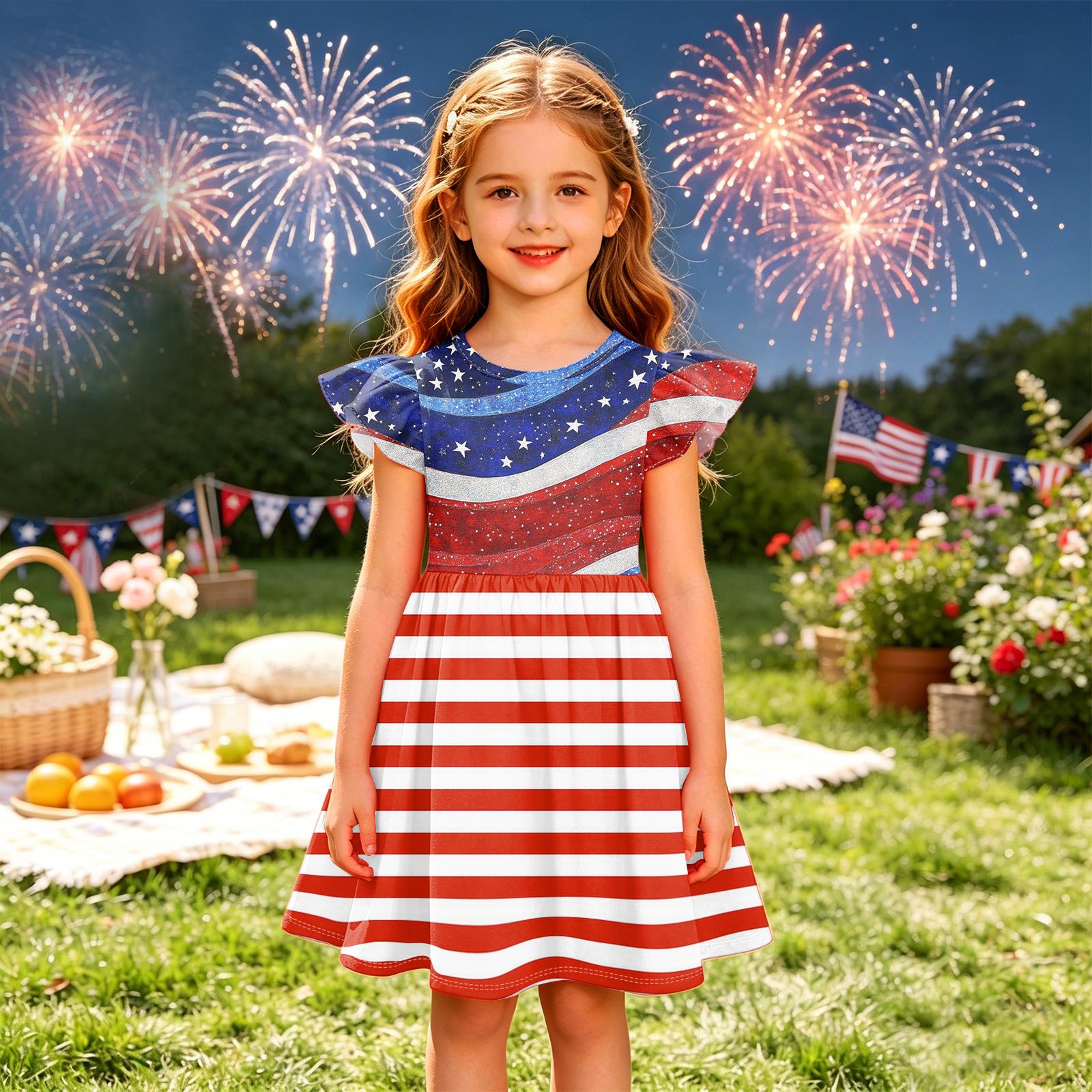 Girls Independence Day Dress Ruffle Sleeve Spliced Pattern Dress Casual Wear Lightweight Comfortable Fabric 130 красный
Girls Independence Day Dress Ruffle Sleeve Spliced Pattern Dress Casual Wear Lightweight Comfortable Fabric 130 красный