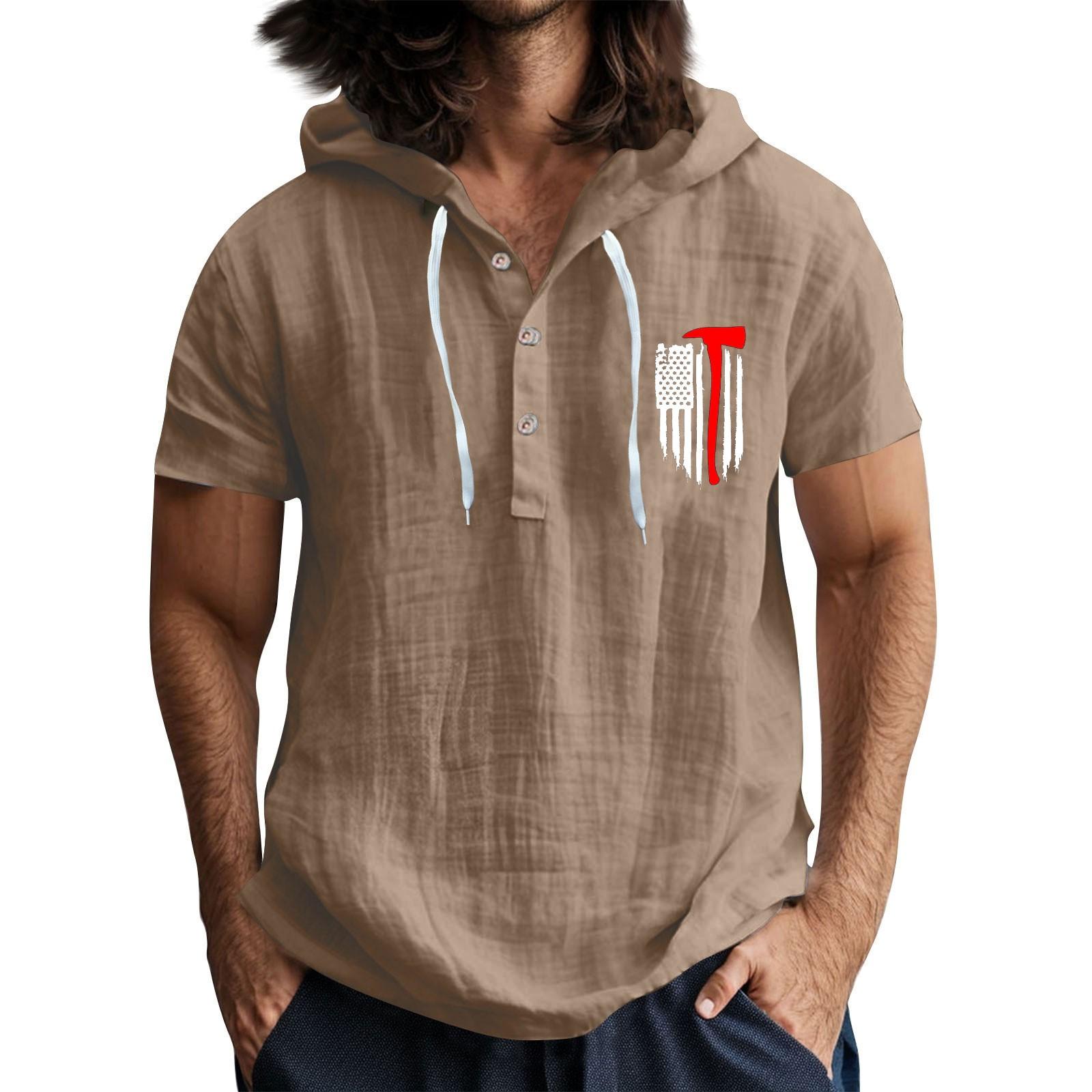 Мужская повседневная футболка с короткими рукавами, капюшоном и открытым воротом на пуговицах XXL коричневый
Мужская повседневная футболка с короткими рукавами, капюшоном и открытым воротом на пуговицах XXL коричневый