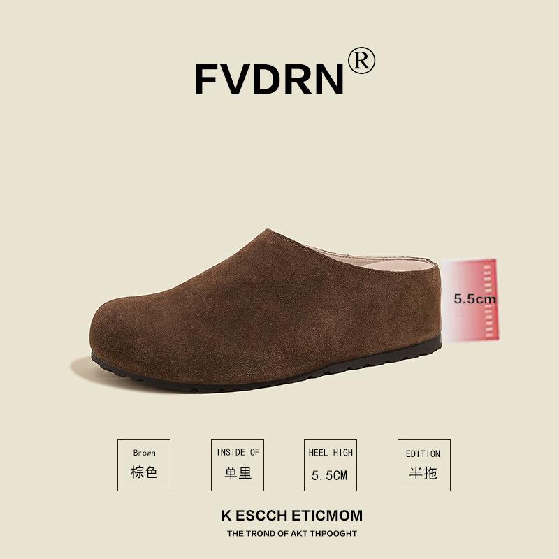 Весна и Осень Кожа 5СМ Толстая Подошва Ретро Ряд Ветер Баотоу Полутуфли Женские Мягкая Кожа Плоская Подошва Туфли 40