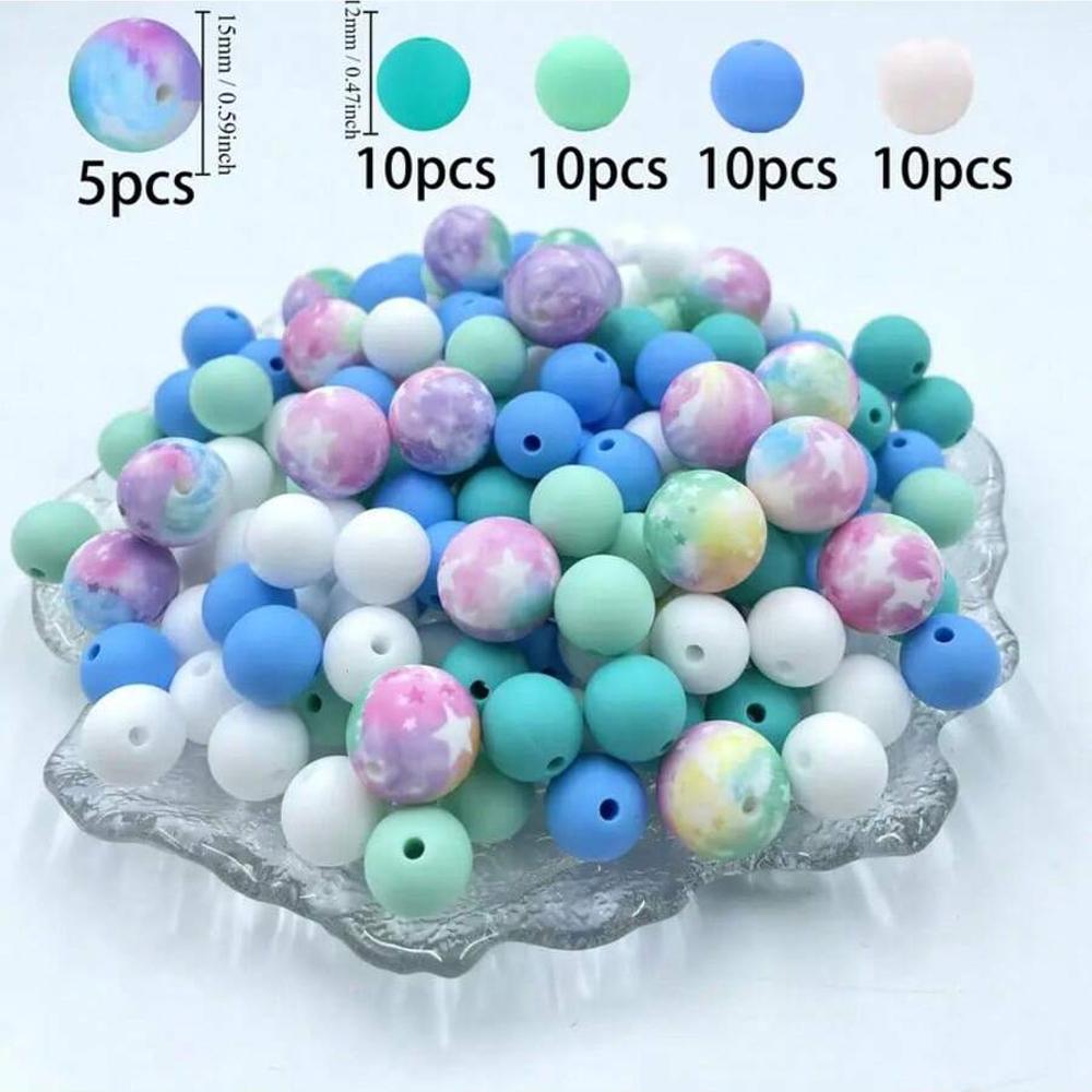 45PCS color printed silicone beads can be used for DIY craft jewelry making, keychains, bracelets, necklace decorations
45PCS color printed silicone beads can be used for DIY craft jewelry making, keychains, bracelets, necklace decorations