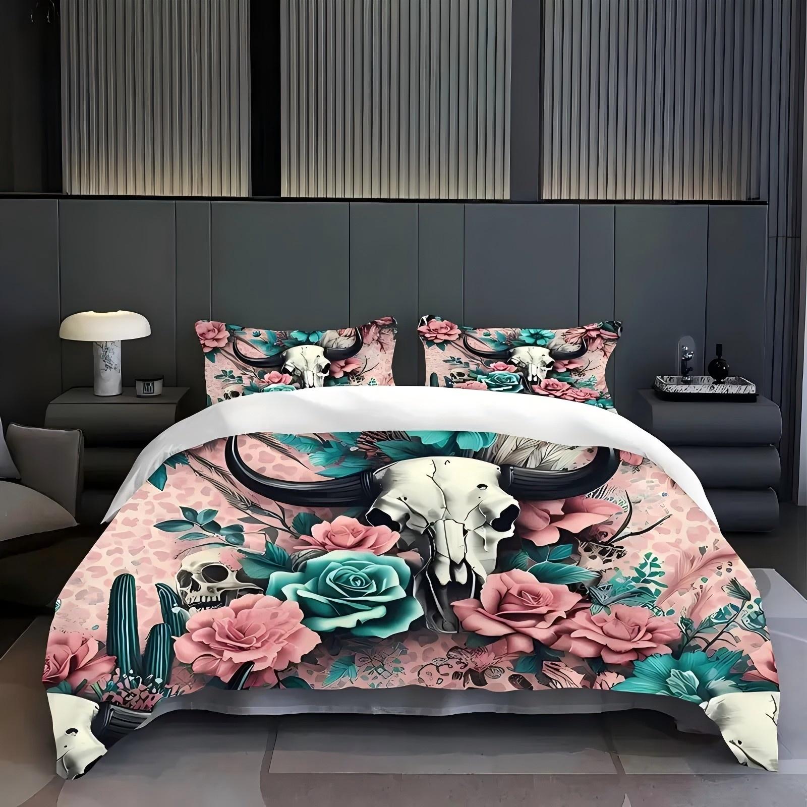 Bull Head Skull Flower 3D Printed Quilt Cover Set Vintage Style Soft Bedding Cover Home Polyester Textile Duvet Cover Pillowcase 135x200cm 2pcs
Bull Head Skull Flower 3D Printed Quilt Cover Set Vintage Style Soft Bedding Cover Home Polyester Textile Duvet Cover Pillowcase 135x200cm 2pcs
