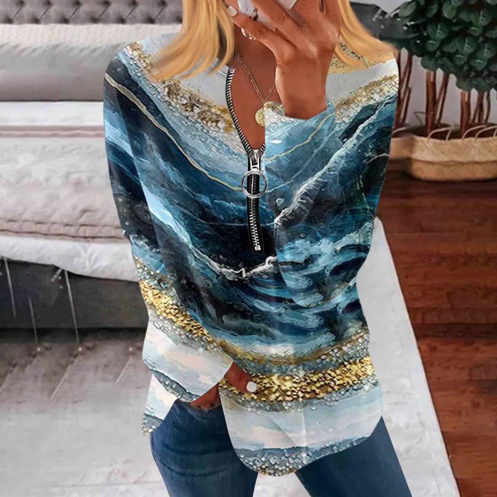Long Sleeve Zipper Shirts For Women Print Graphic Tees Blouses Casual Tops Pullover M
Long Sleeve Zipper Shirts For Women Print Graphic Tees Blouses Casual Tops Pullover M