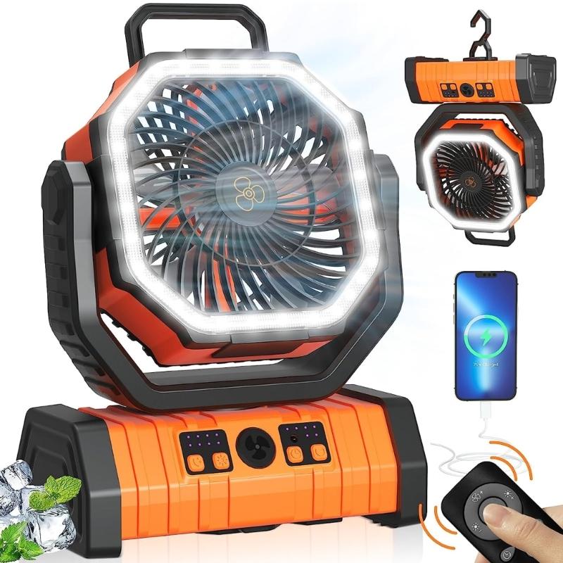 Outdoor Camping Fan with Lights Remote Control Dual Hooks Portable 9000mAh Power Bank Cooling Fan Orange 
Outdoor Camping Fan with Lights Remote Control Dual Hooks Portable 9000mAh Power Bank Cooling Fan Orange