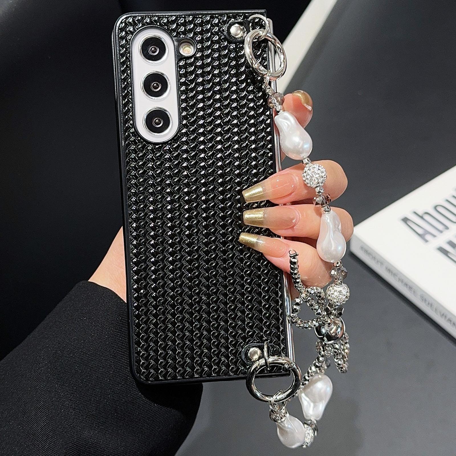 For Samsung Galaxy Z Fold6 5G Case Weave Glitter Stripe Leather+PC Phone Cover with Bow Beaded Strap Black
For Samsung Galaxy Z Fold6 5G Case Weave Glitter Stripe Leather+PC Phone Cover with Bow Beaded Strap Black
