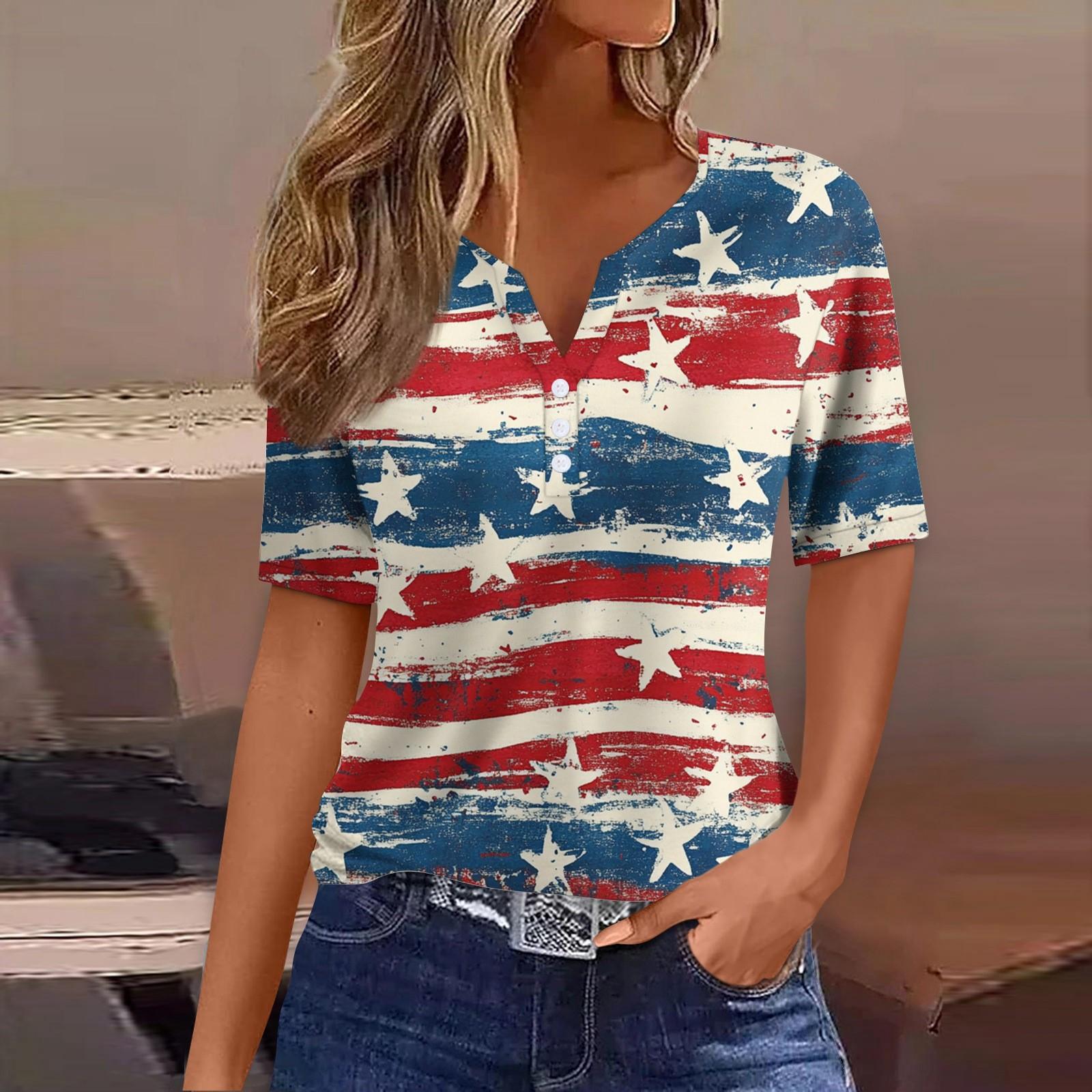 Women s Fashion Casual Independence Day Print V-neck Short Sleeve Decorated Button T-shirt Top XL
Women s Fashion Casual Independence Day Print V-neck Short Sleeve Decorated Button T-shirt Top XL