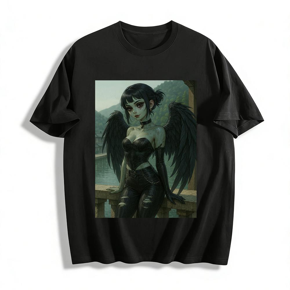 Gothic Dark Winged Girl Print T-shirt, Edgy Subculture Style Niche Design Casual Trendy Top Pure cotton T-shirt XXS
Gothic Dark Winged Girl Print T-shirt, Edgy Subculture Style Niche Design Casual Trendy Top Pure cotton T-shirt XXS