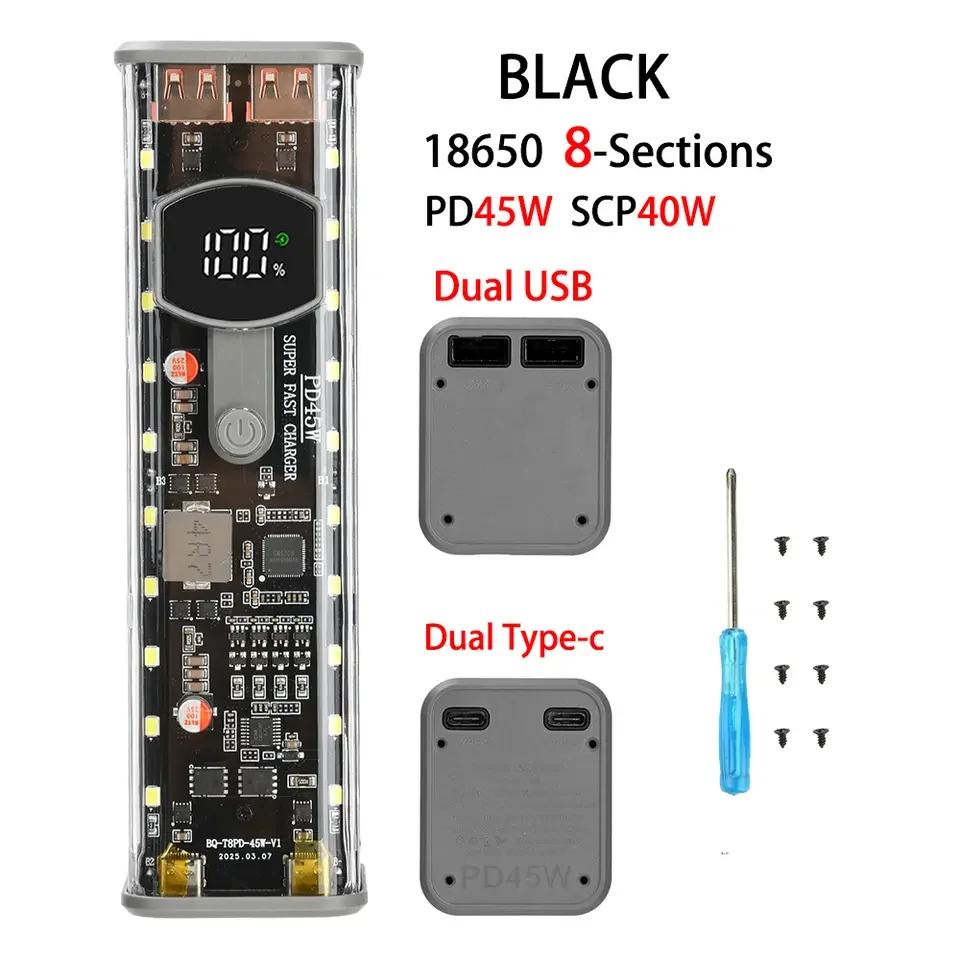PD65W Battery Storage Box 8 Cell 18650 DIY Power Bank Case Kit Digital Display USB Type C Fast Charger Battery Holder Case
PD65W Battery Storage Box 8 Cell 18650 DIY Power Bank Case Kit Digital Display USB Type C Fast Charger Battery Holder Case
