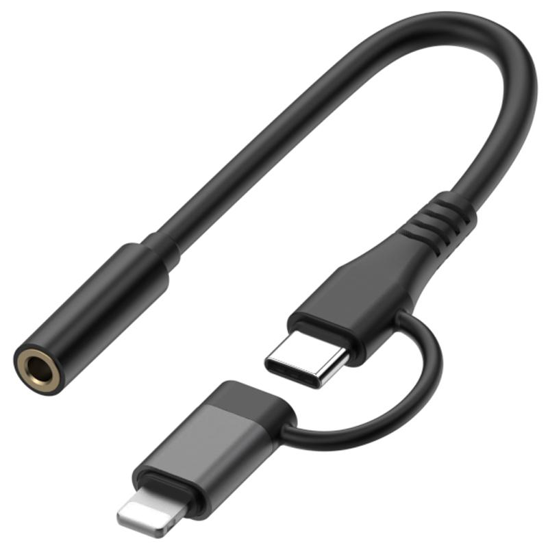 Type-C/8-Pin Male to 3.5mm Female 2-in-1 Audio Cable Digital Chip Headphone Connection Adapter Cable Black
Type-C/8-Pin Male to 3.5mm Female 2-in-1 Audio Cable Digital Chip Headphone Connection Adapter Cable Black
