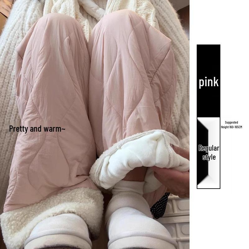 Женские розовые брюки палаццо на флисовой подкладке - Повседневные, теплые и стильные для осени/зимы 2024 Large