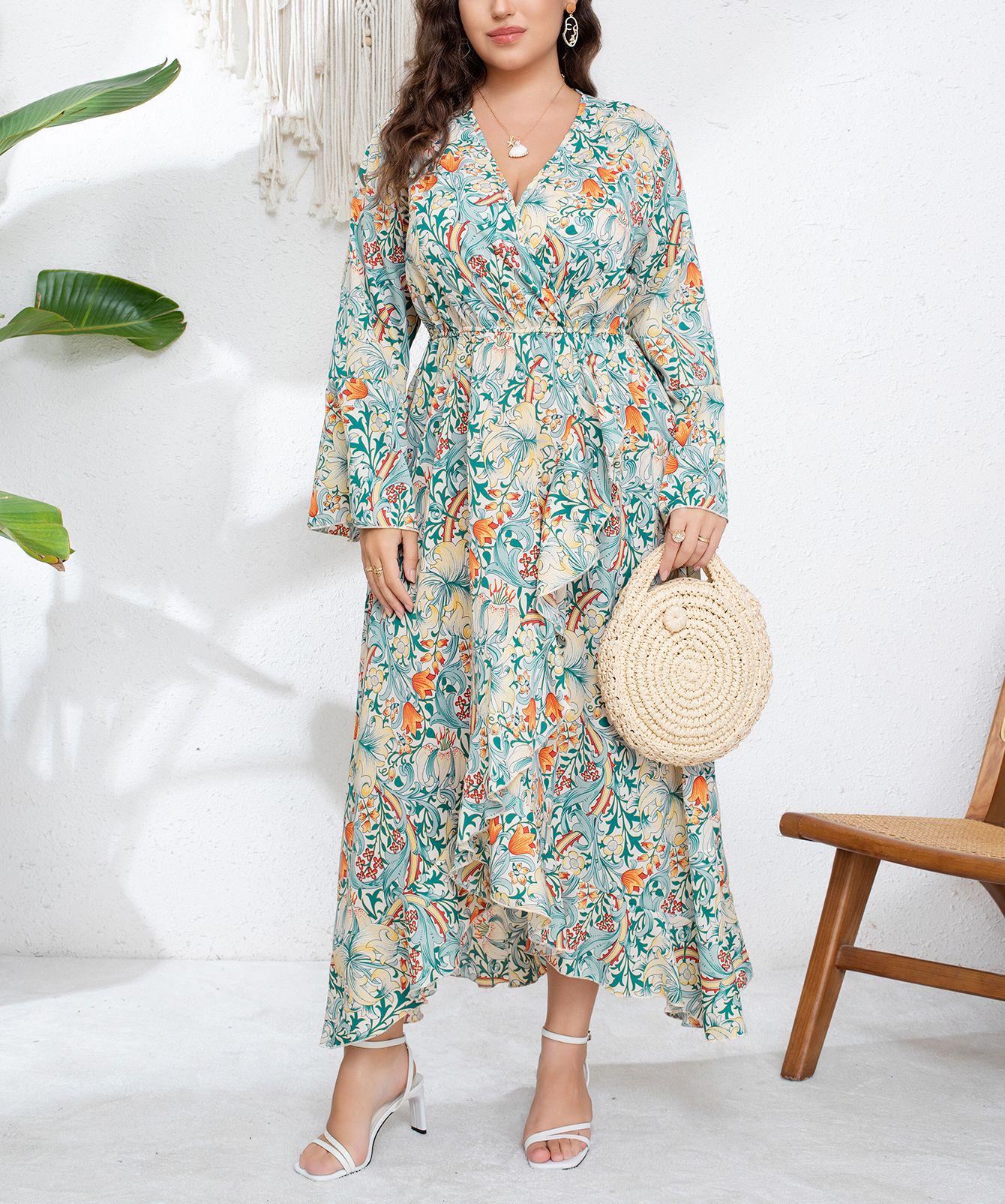 In Stock: Plus Size European & American Style Autumn Printed Long Sleeve Ruffle Irregular Dress for Women 1XL зелений
In Stock: Plus Size European & American Style Autumn Printed Long Sleeve Ruffle Irregular Dress for Women 1XL зелений