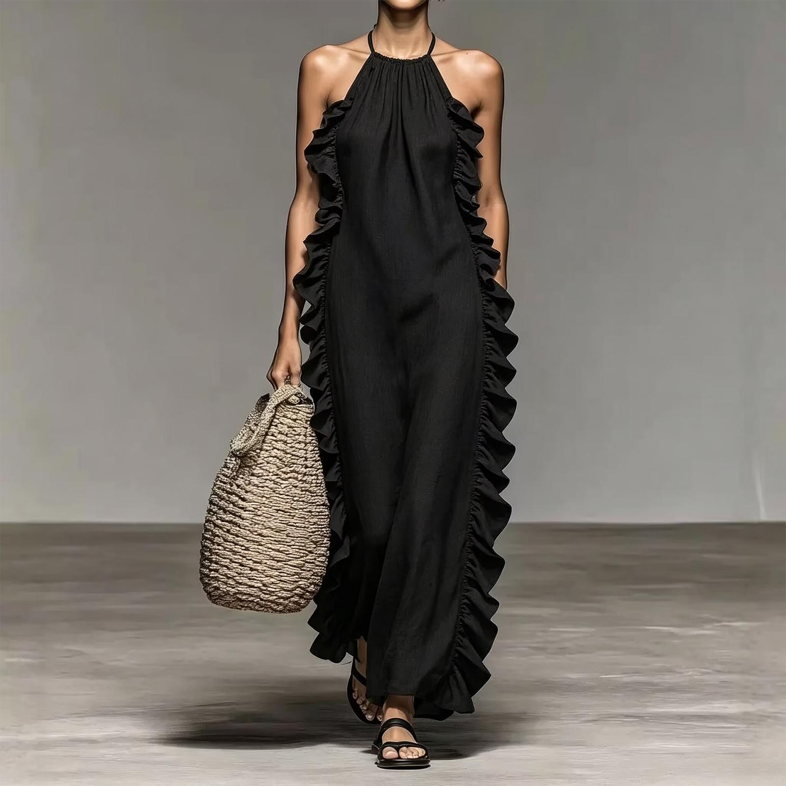 Women’s Sleeveless Ruffle Hem Backless Maxi Dress with Tie Waist and Crew Neck for Casual Holiday Beach Outfits XXL чёрный
Women’s Sleeveless Ruffle Hem Backless Maxi Dress with Tie Waist and Crew Neck for Casual Holiday Beach Outfits XXL чёрный