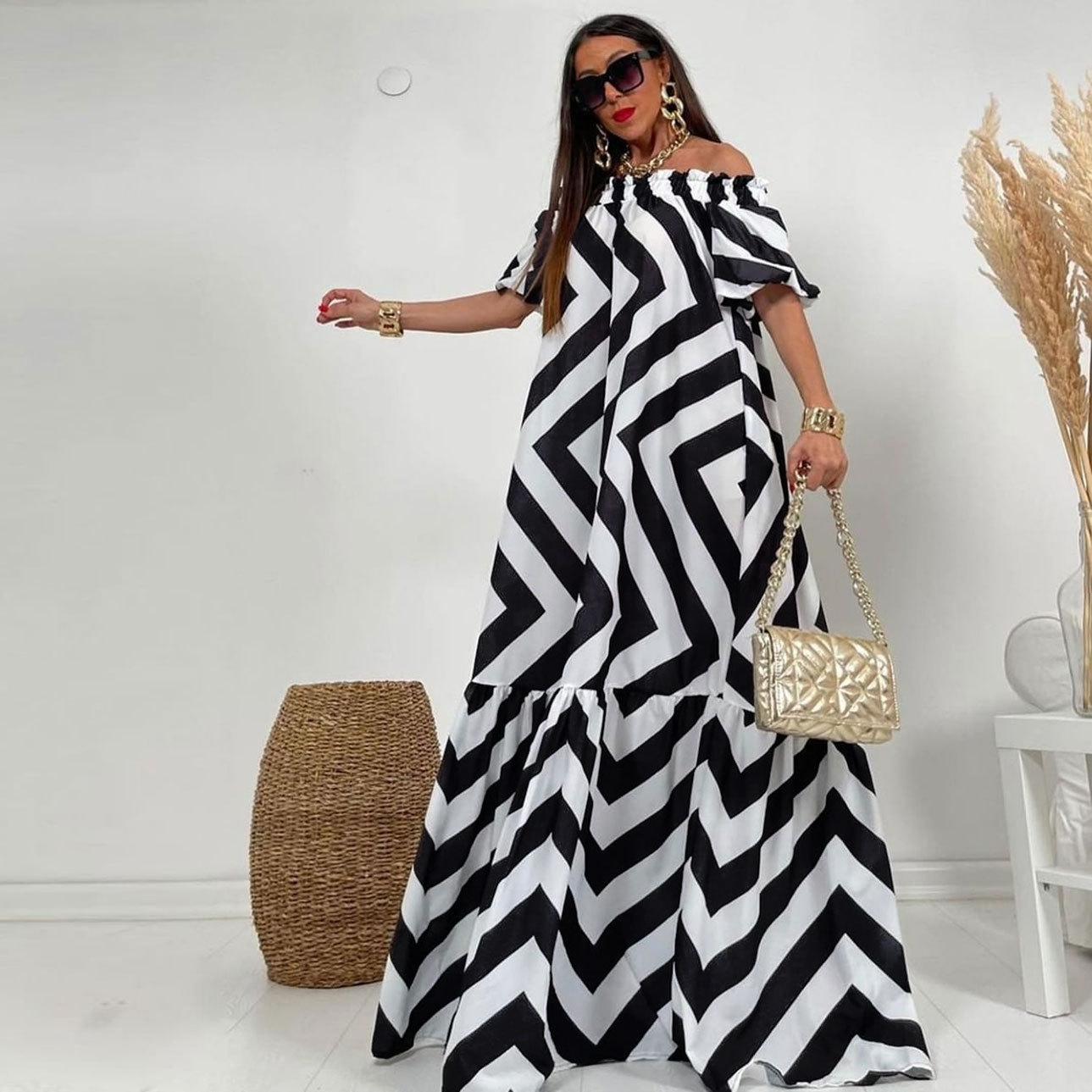 European And American New Sexy Loose Large Size One-Word Shoulder Printing Horn Sleeve Women S Medium And Long Dress Long Dress 3XL чорний
European And American New Sexy Loose Large Size One-Word Shoulder Printing Horn Sleeve Women S Medium And Long Dress Long Dress 3XL чорний