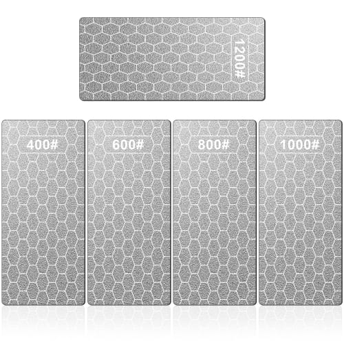 5 Diamond Sharpening Stones, Knife Sharpening Stones with Extra Fine/Coarse Plates and Non-Slip Base, 400/600/800/1000/1200 Grit
5 Diamond Sharpening Stones, Knife Sharpening Stones with Extra Fine/Coarse Plates and Non-Slip Base, 400/600/800/1000/1200 Grit