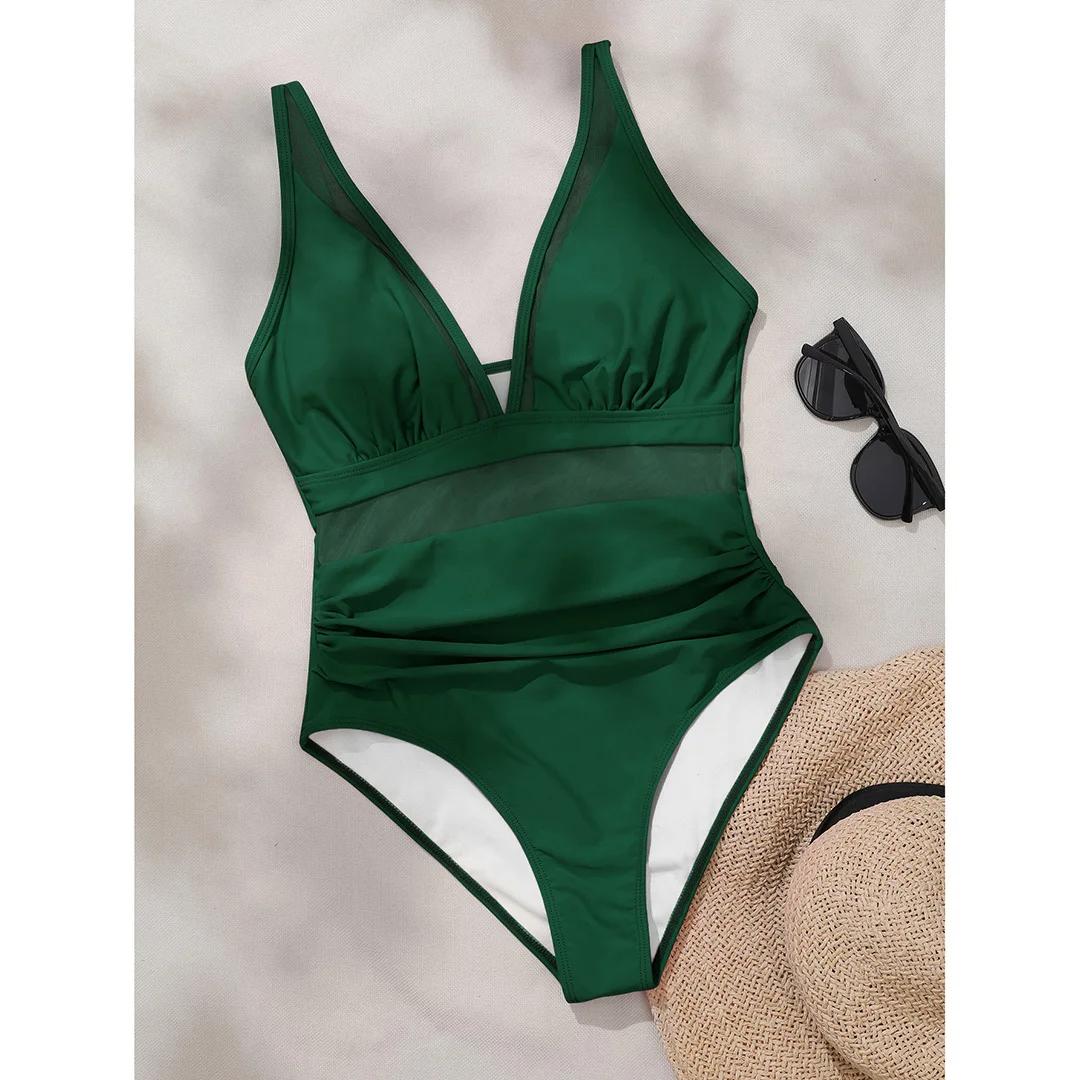 S - XL New Sexy Mesh Sheer V Neck Women Swimwear One Piece Swimsuit Female High Leg Cut Monokini Bather Bathing Suit Swim XL темно-зелений колір
S - XL New Sexy Mesh Sheer V Neck Women Swimwear One Piece Swimsuit Female High Leg Cut Monokini Bather Bathing Suit Swim XL темно-зелений колір