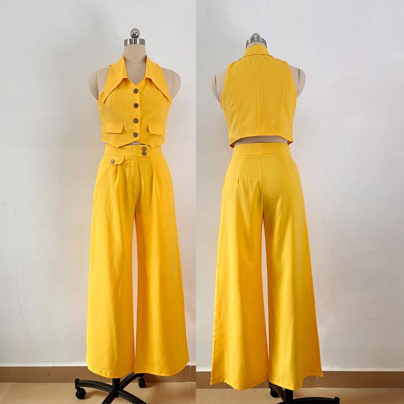 Женские однотонные топы без рукавов с брюками на талии, комплект из двух предметов, весна-лето, повседневные свободные широкие брюки, брючный костюм для офисных женщин XL жёлтый
Женские однотонные топы без рукавов с брюками на талии, комплект из двух предметов, весна-лето, повседневные свободные широкие брюки, брючный костюм для офисных женщин XL жёлтый