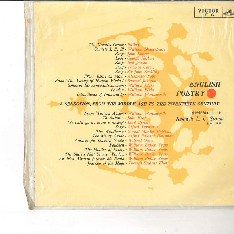 10inch Record KENNETH L. C. STRONG - English poetry reading Record LE6 VICTOR 1961 Japan Comedy & Spoken Word Used
10inch Record KENNETH L. C. STRONG - English poetry reading Record LE6 VICTOR 1961 Japan Comedy & Spoken Word Used