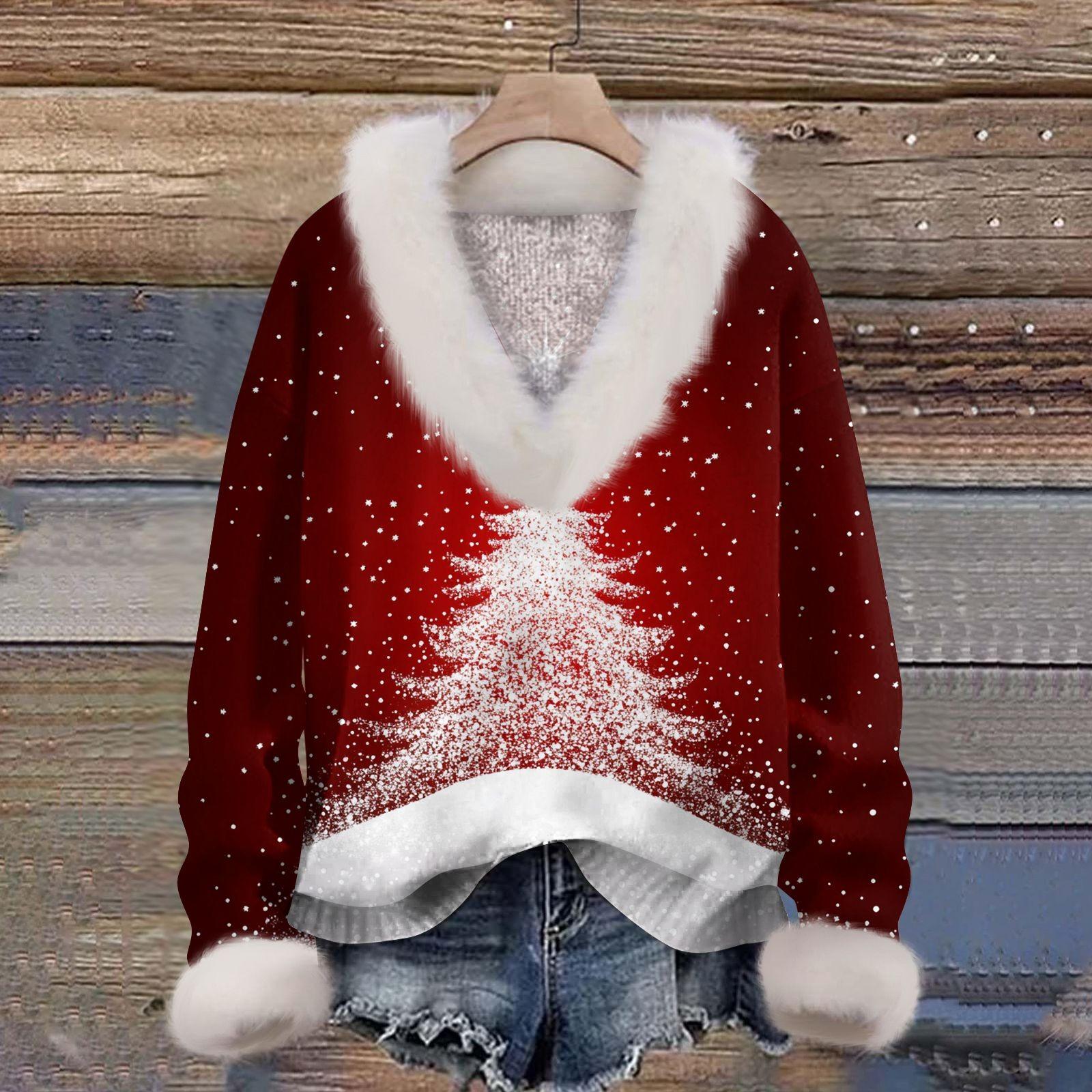 Женский фланелевый свитер с длинным рукавом и принтом рождественской елки, с V-образным вырезом XL винный
Женский фланелевый свитер с длинным рукавом и принтом рождественской елки, с V-образным вырезом XL винный