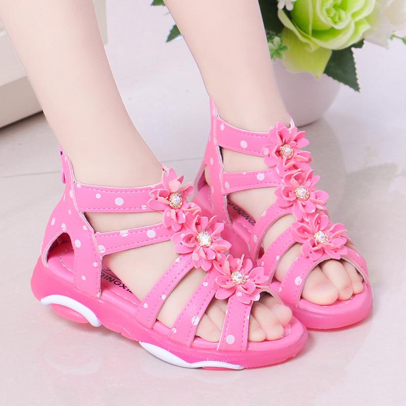 Сандалии принцессы с цветочным узором для девочек, маленькие и большие, римские сандалии, детские гладиаторские пляжные сандалии с жемчугом, милые мягкие 21-36 21
