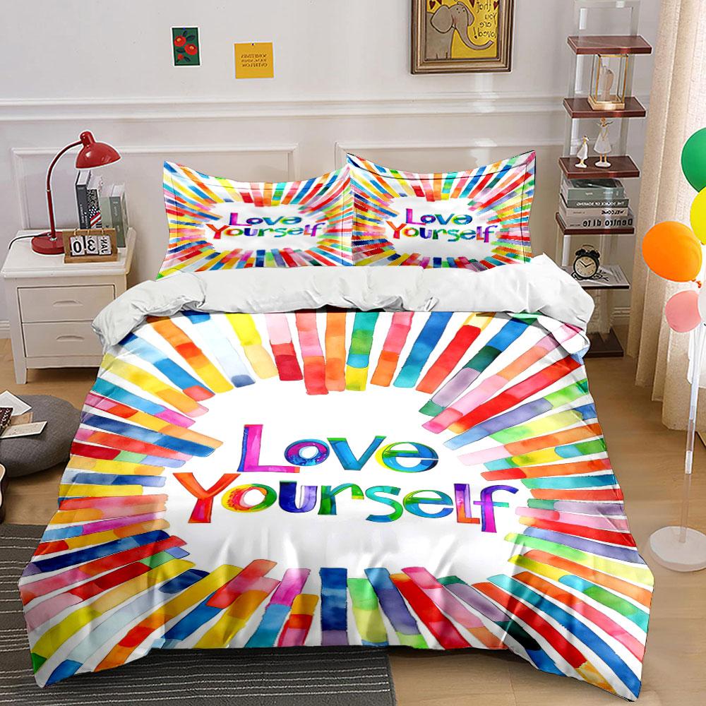 Rainbowcolored stripes Love Yourself . Bedding sets Duvet cover sets Duvet covers Pillowcases(1 * Duvet Cover 2 * Pillowcases, without duvet insert) 135x200cm
Rainbowcolored stripes Love Yourself . Bedding sets Duvet cover sets Duvet covers Pillowcases(1 * Duvet Cover 2 * Pillowcases, without duvet insert) 135x200cm