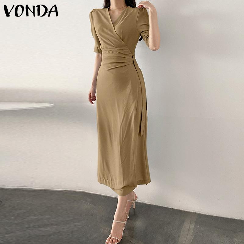 VONDA женское летнее однотонное длинное платье с v-образным вырезом и короткими рукавами, плиссированной талией
VONDA женское летнее однотонное длинное платье с v-образным вырезом и короткими рукавами, плиссированной талией