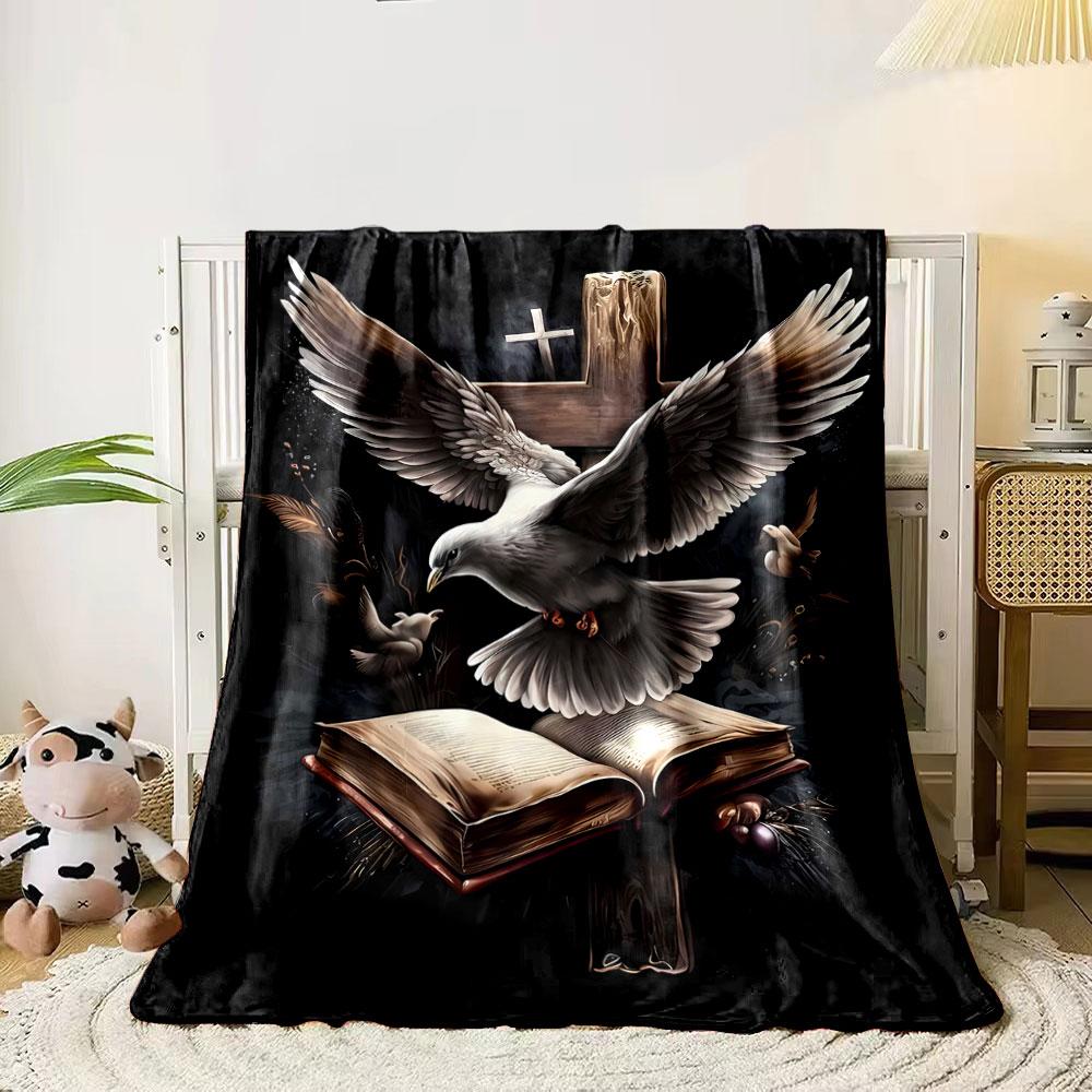 A dove with open wings over a cross and an open book in a spiritual theme. for all seasons blanket lunch break throw gift 80cm x 120cm
A dove with open wings over a cross and an open book in a spiritual theme. for all seasons blanket lunch break throw gift 80cm x 120cm