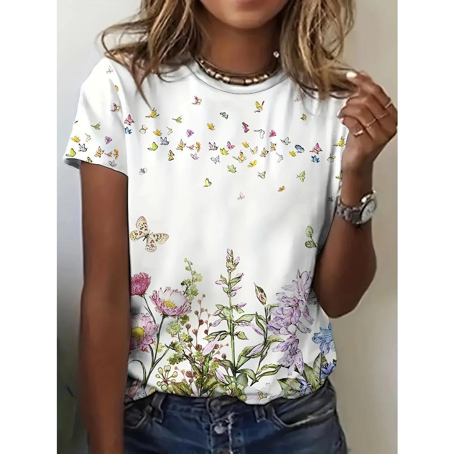 Women s Floral & Butterfly Print Casual T-Shirt - Short Sleeve Round Neck Breathable for All-Season Wear, Ladies T Shirts XS
Women s Floral & Butterfly Print Casual T-Shirt - Short Sleeve Round Neck Breathable for All-Season Wear, Ladies T Shirts XS