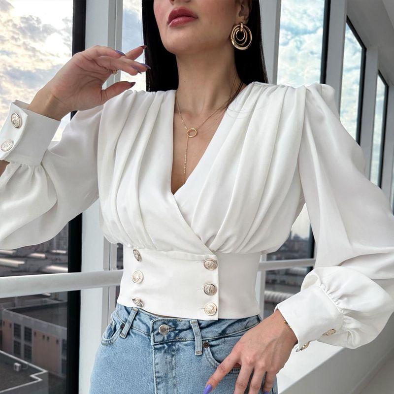 Bubble Sleeve Shirt Fashion Shirt Women s V-neck Sexy Long Sleeve Short Waist-Tight Puff Sleeve Shirt White XXL
Bubble Sleeve Shirt Fashion Shirt Women s V-neck Sexy Long Sleeve Short Waist-Tight Puff Sleeve Shirt White XXL