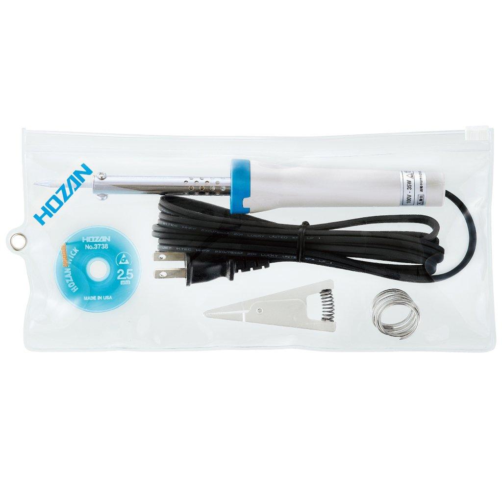 HOZAN Soldering Iron Set Includes soldering iron, solder wick, heat sink, and solder H-840S
HOZAN Soldering Iron Set Includes soldering iron, solder wick, heat sink, and solder H-840S