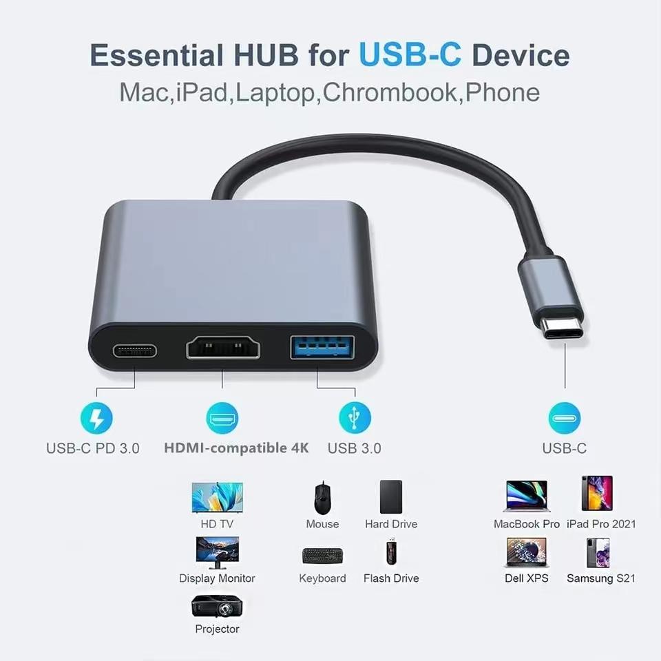 3 In 1 Usb-C Usb Hub Male To Female Hdmi-Compatible 4k Usb 3.1 Type-C To Usb 3.0 Charging Adapter For Macbook Air 12 Converter
3 In 1 Usb-C Usb Hub Male To Female Hdmi-Compatible 4k Usb 3.1 Type-C To Usb 3.0 Charging Adapter For Macbook Air 12 Converter