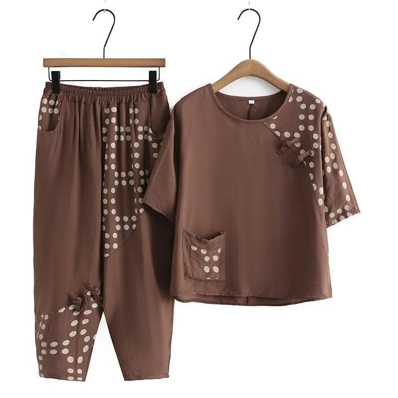 Summer Short-sleeved 2-piece Round Neck Thin Loose Retro Short-sleeved Cotton and Linen Suit Middle-aged Women s Clothing XXXXXL чорний
Summer Short-sleeved 2-piece Round Neck Thin Loose Retro Short-sleeved Cotton and Linen Suit Middle-aged Women s Clothing XXXXXL чорний