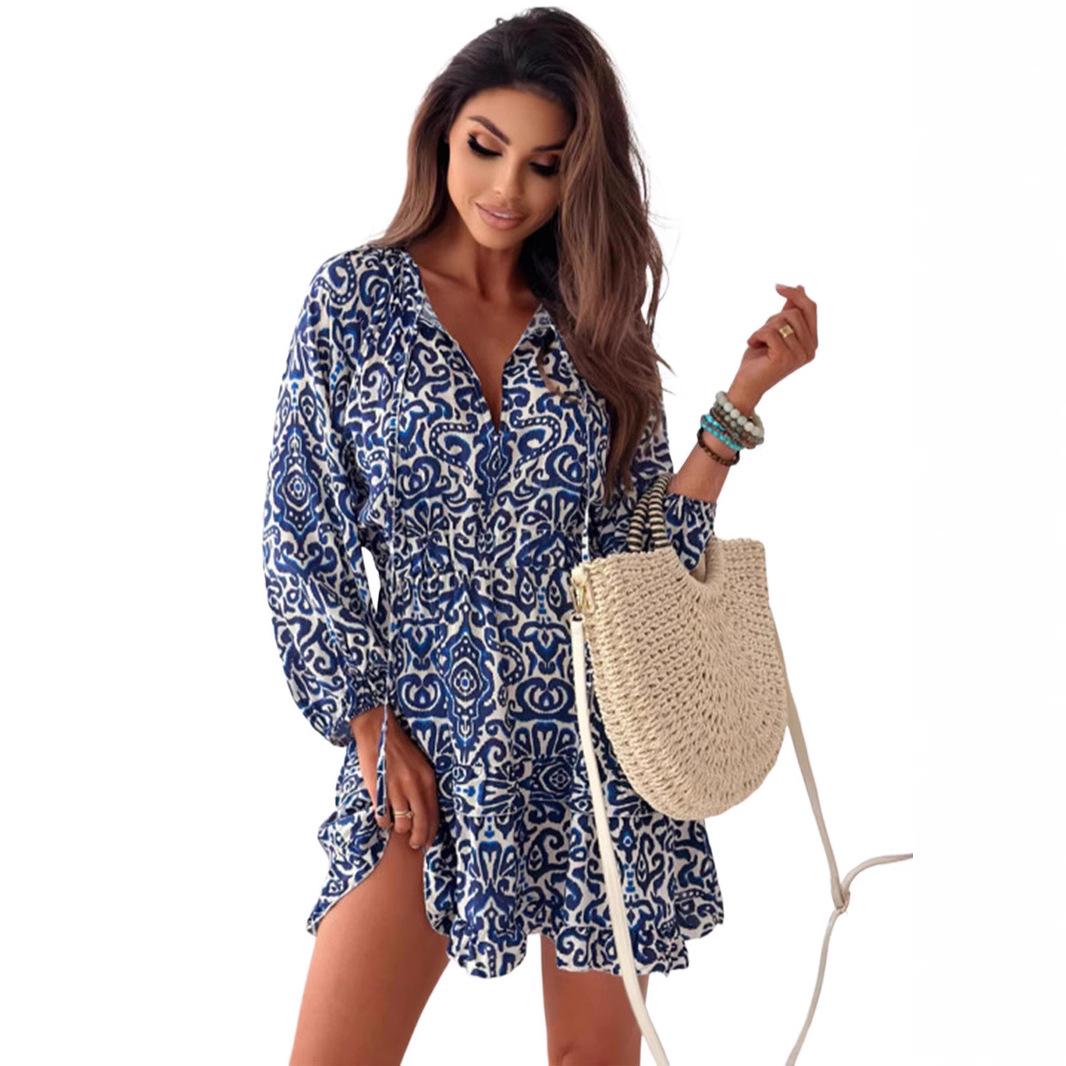 Shiying Платье с V-образным вырезом, геометрическим узором, рукавами-фонариками и оборками для женщин XL синий
Shiying Платье с V-образным вырезом, геометрическим узором, рукавами-фонариками и оборками для женщин XL синий