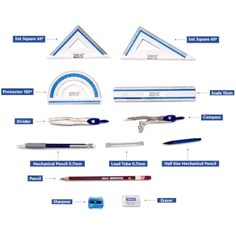 Doms Geoflip Geometry Box | Drawing Mathematical Instruments | In Flip Compartment With Mechanical Pencil & Extra Leads
Doms Geoflip Geometry Box | Drawing Mathematical Instruments | In Flip Compartment With Mechanical Pencil & Extra Leads