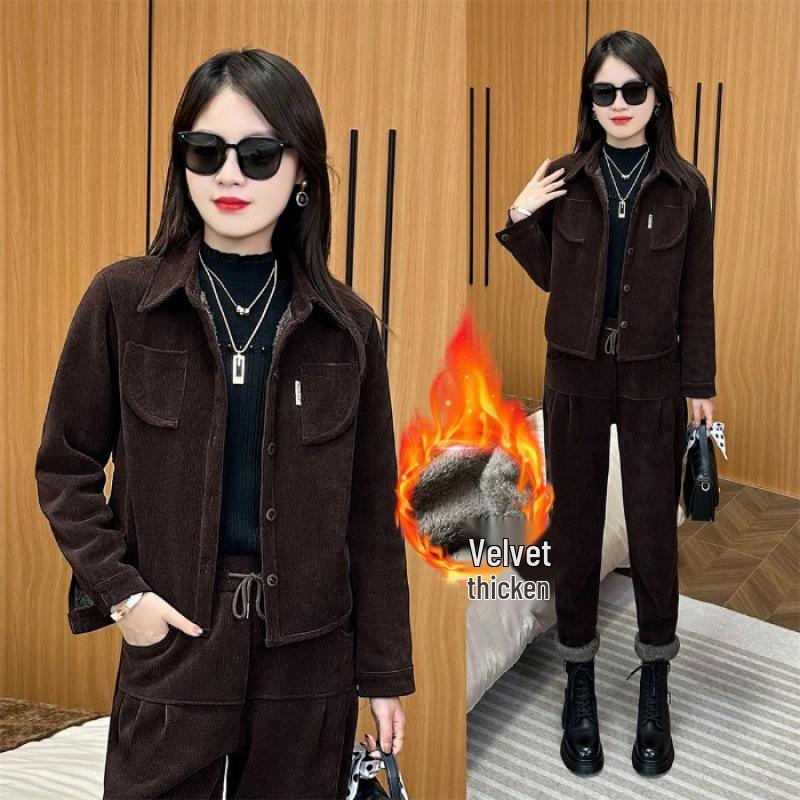 Women s Plus Velvet Corduroy Suit - Autumn/Winter Fashionable Plus Size Loose-Fit Coffee Two-Piece Set 3XL кавовий
Women s Plus Velvet Corduroy Suit - Autumn/Winter Fashionable Plus Size Loose-Fit Coffee Two-Piece Set 3XL кавовий