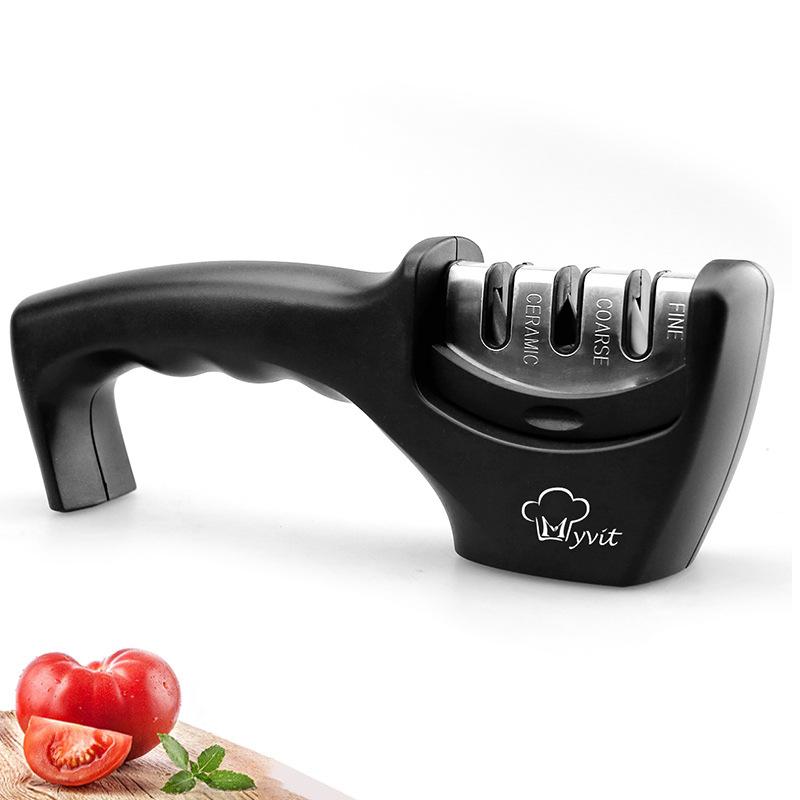 Кухонная бытовая трехступенчатая ручная точилка, алмазная точилка для скоростной заточки, точилка для точильного камня Single sharpener чёрный