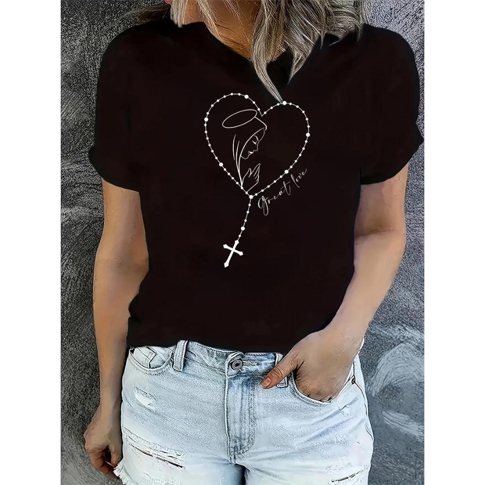 Women s Angel Heart Cross Graphic Printing Casual Round Neck Short-sleeved Summer Short-sleeved Harajuku Street Top T-shirt M
Women s Angel Heart Cross Graphic Printing Casual Round Neck Short-sleeved Summer Short-sleeved Harajuku Street Top T-shirt M