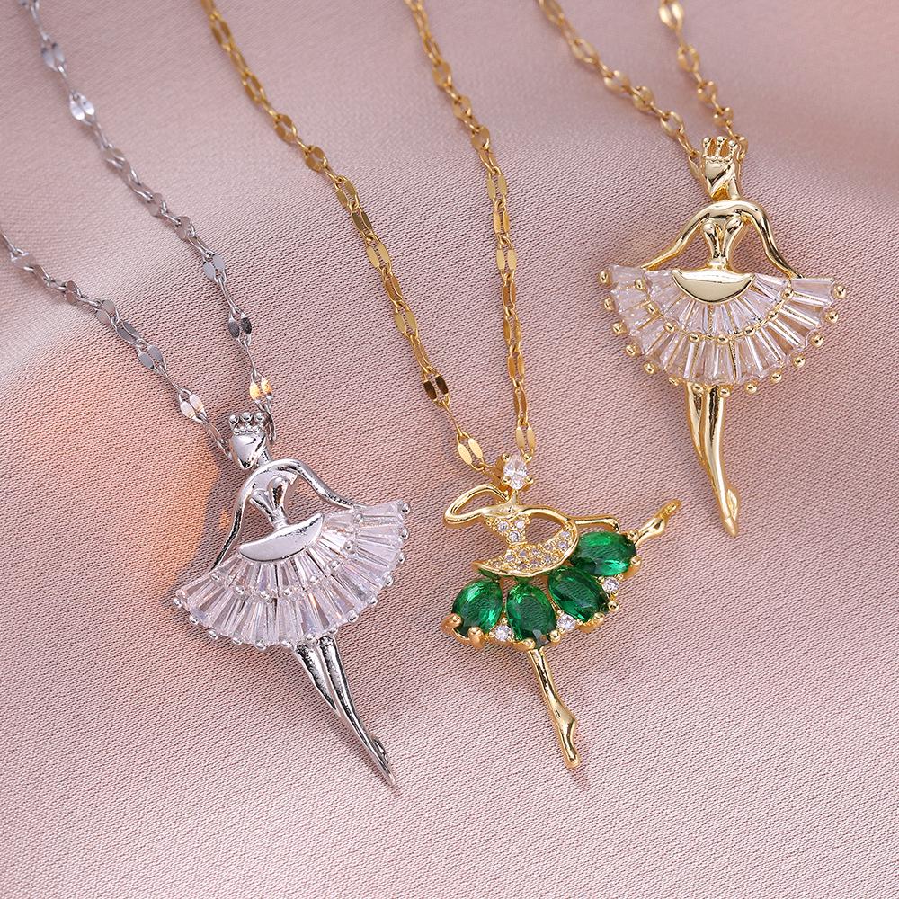 Women s European & American Ballet Girl Pendant Necklace with Emerald Micro-paved Zircon in Titanium Steel
Women s European & American Ballet Girl Pendant Necklace with Emerald Micro-paved Zircon in Titanium Steel