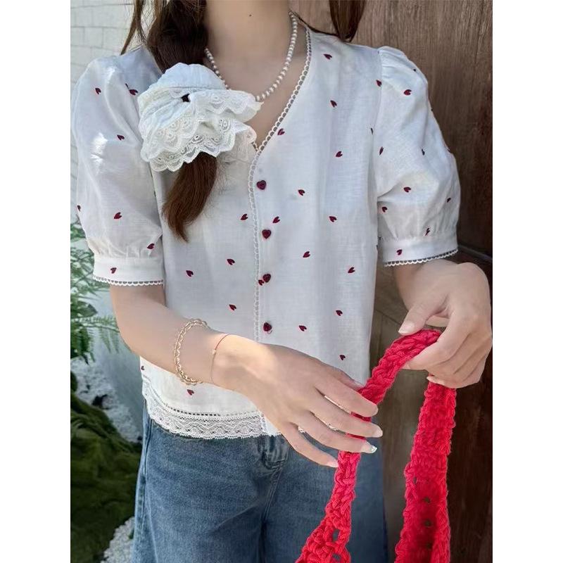 Korean V-Neck Lace Heart Print Puff Sleeve Shirt - 2025 Summer Sweet Top XL (65-72kg) белый
Korean V-Neck Lace Heart Print Puff Sleeve Shirt - 2025 Summer Sweet Top XL (65-72kg) белый