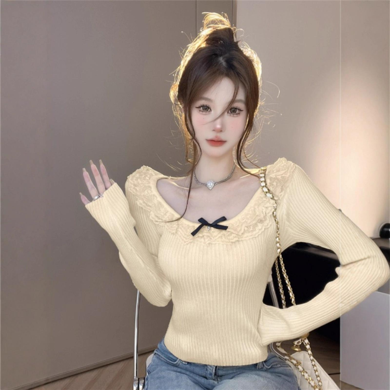 Sweet autumn and winter new slim-fit short lace bow high-end knitted sweater for women one size fits all абрикосовий
Sweet autumn and winter new slim-fit short lace bow high-end knitted sweater for women one size fits all абрикосовий