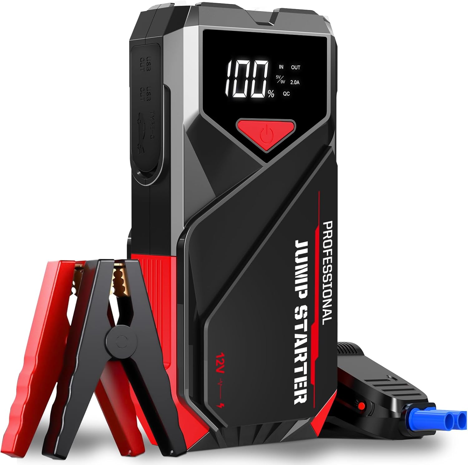 Portable 2500A Car Jump Starter 12V with LCD Display & Jumper Cables - Black
Portable 2500A Car Jump Starter 12V with LCD Display & Jumper Cables - Black
