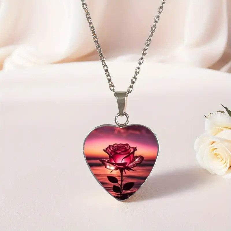 Seaside Red Rose Pattern Heart-shaped Glass Alloy Pendant Necklace Sweater Chain One Size рожевий
Seaside Red Rose Pattern Heart-shaped Glass Alloy Pendant Necklace Sweater Chain One Size рожевий