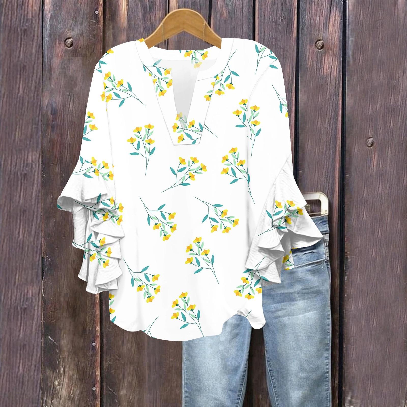 Літні топи для жінок Милі блузки з V-подібним вирізом та рукавом 3/4 Топ з квітковим принтом Повсякденні сорочки L
Літні топи для жінок Милі блузки з V-подібним вирізом та рукавом 3/4 Топ з квітковим принтом Повсякденні сорочки L