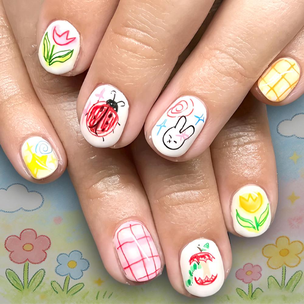 Spring/Summer Bright Cartoon Nails: Graffiti, Flowers, Apples, 24 Detachable Pieces
Spring/Summer Bright Cartoon Nails: Graffiti, Flowers, Apples, 24 Detachable Pieces