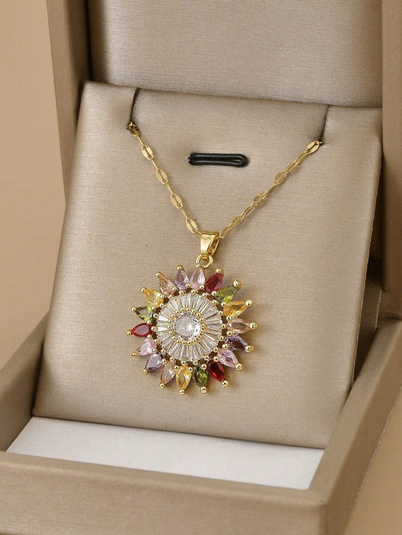 ожерелье-подвеска из нержавеющей стали с разноцветным цирконом в виде подсолнуха для женщин на каждый день, женское ювелирное ожерелье one-size
ожерелье-подвеска из нержавеющей стали с разноцветным цирконом в виде подсолнуха для женщин на каждый день, женское ювелирное ожерелье one-size