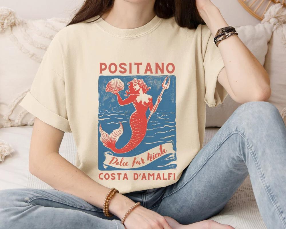 Summer Womens Vintage Positano Mermaid TShirt Cotton and Breathable Short Sleeve Streetwear Oversized Loose Casual S
Summer Womens Vintage Positano Mermaid TShirt Cotton and Breathable Short Sleeve Streetwear Oversized Loose Casual S