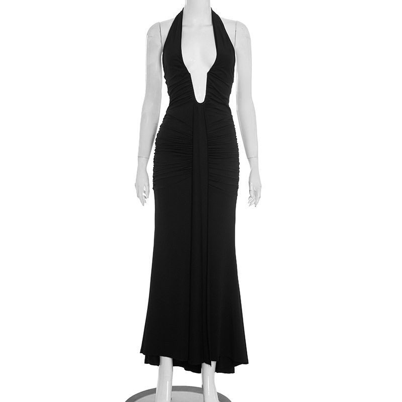 C25Ds035 Foreign Trade Cross-Border Women s Clothing, Elegant Halter V-Neck Backless Tie-Up Ruched Long Dress for Women Black S
C25Ds035 Foreign Trade Cross-Border Women s Clothing, Elegant Halter V-Neck Backless Tie-Up Ruched Long Dress for Women Black S