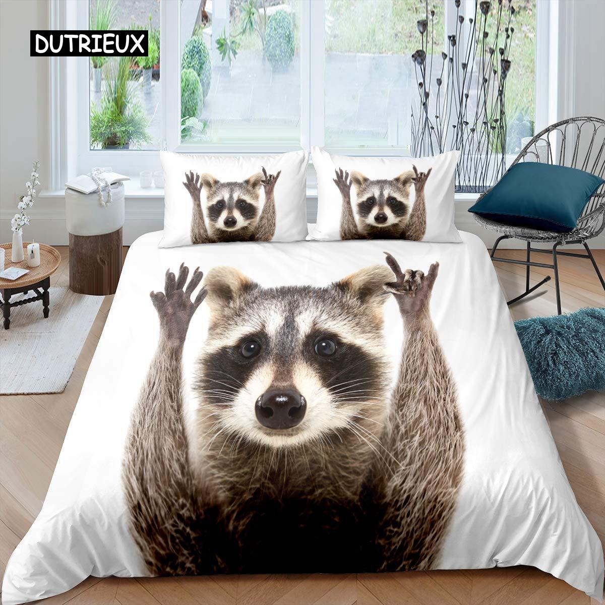 Комплект постельного белья с изображением енота, милый комплект постельного белья с изображением животных, одеяло в стиле дикой природы, покрывало из полиэстера размера «king size» 140x200cm 3pcs