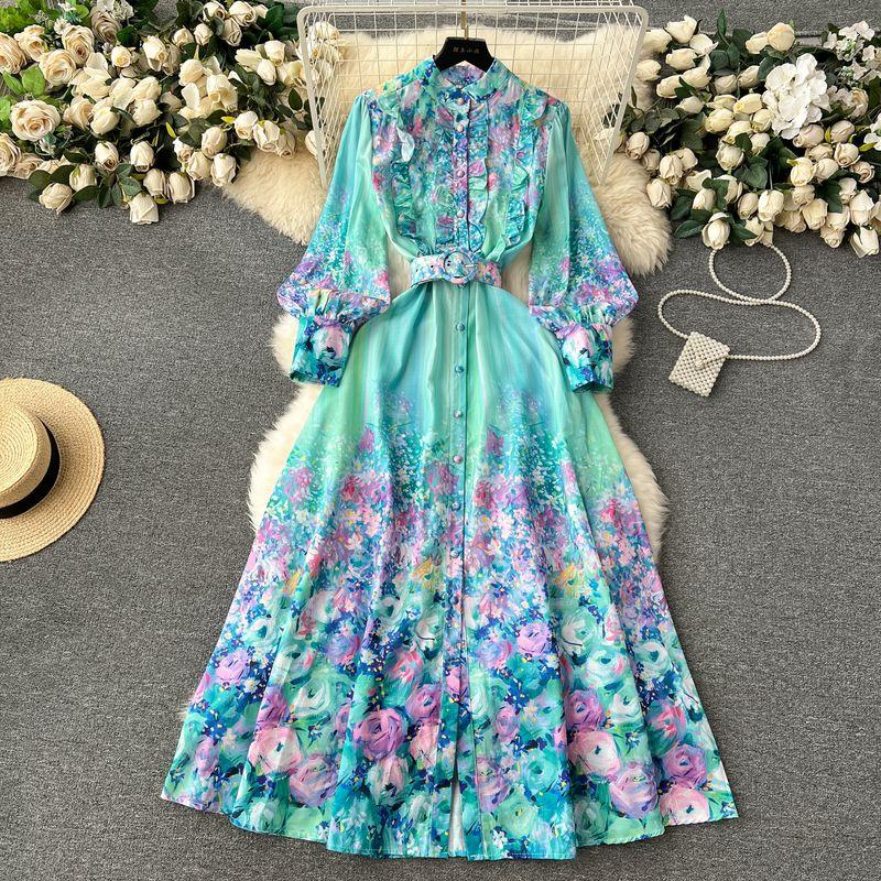 Retro Print Temperament Waist-Controlled Elegance Chiffon Dress Lake Blue S
Retro Print Temperament Waist-Controlled Elegance Chiffon Dress Lake Blue S