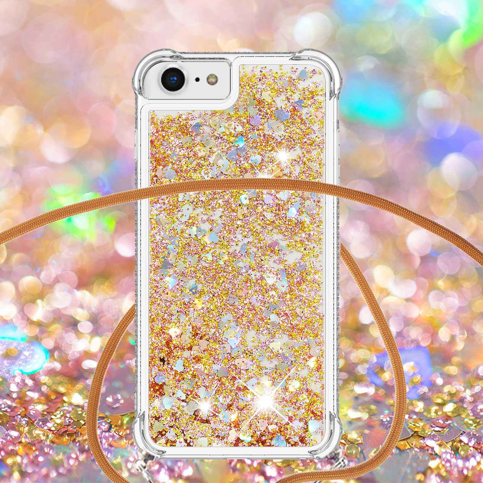 For iPhone SE (2022)/SE (2020)/6/7/8 TPU Case Quicksand Design Phone Cover with Lanyard Rose Gold/Hearts
For iPhone SE (2022)/SE (2020)/6/7/8 TPU Case Quicksand Design Phone Cover with Lanyard Rose Gold/Hearts